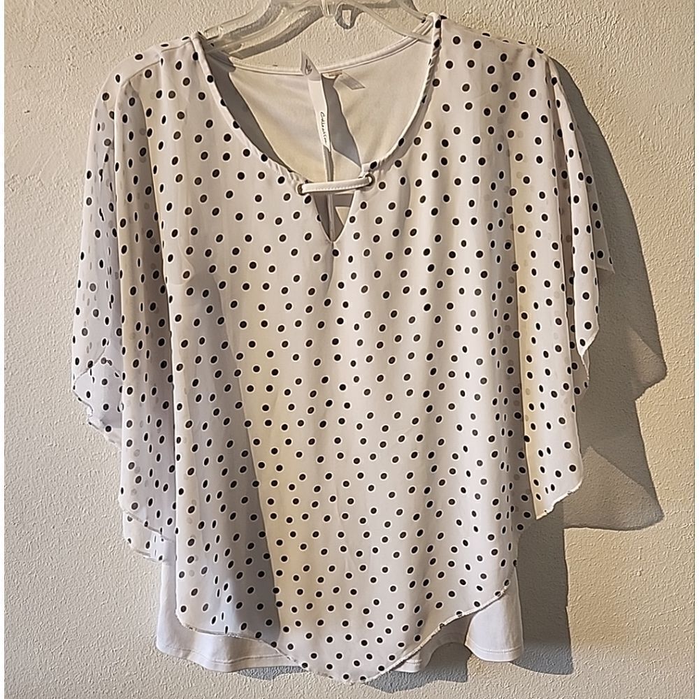 Polka Dot Women's Top White and Black Ny Collection White Polka Dot Summer Flow